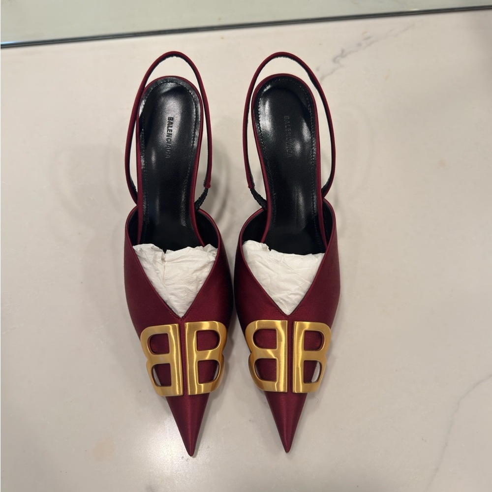 Balenciaga Women's Burgundy BB Pointed Slingback Pumps